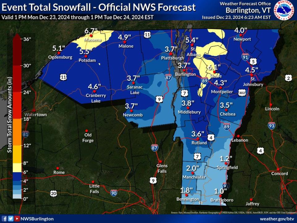 Christmas Eve snow is in the forecast for Vermont. Here's the timing, how much to expect