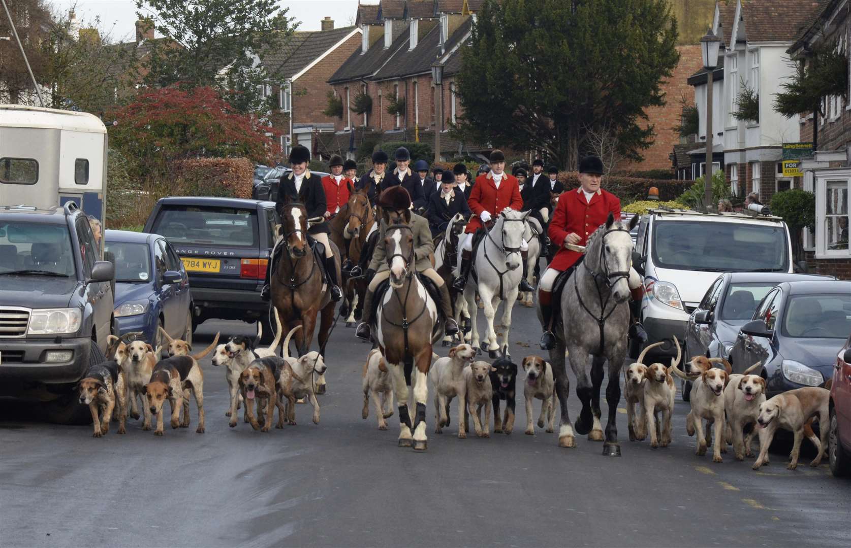 Demonstrators rally to protest against traditional Kent Hounds Boxing Day hunt in Elham near Canterbury