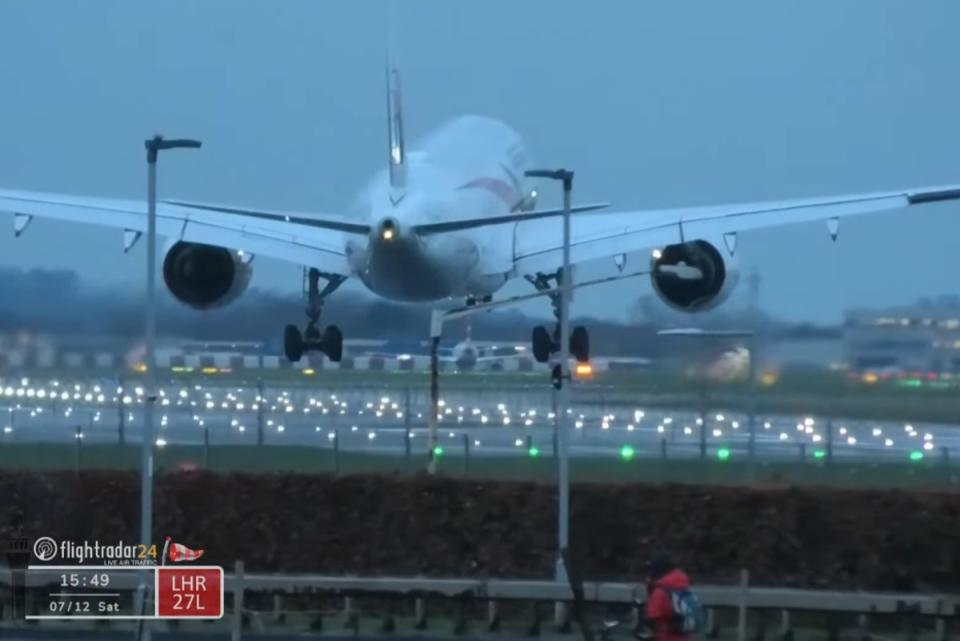 Pilot pulls off extraordinary ‘crabbing’ plane landing at Heathrow during Storm Darragh