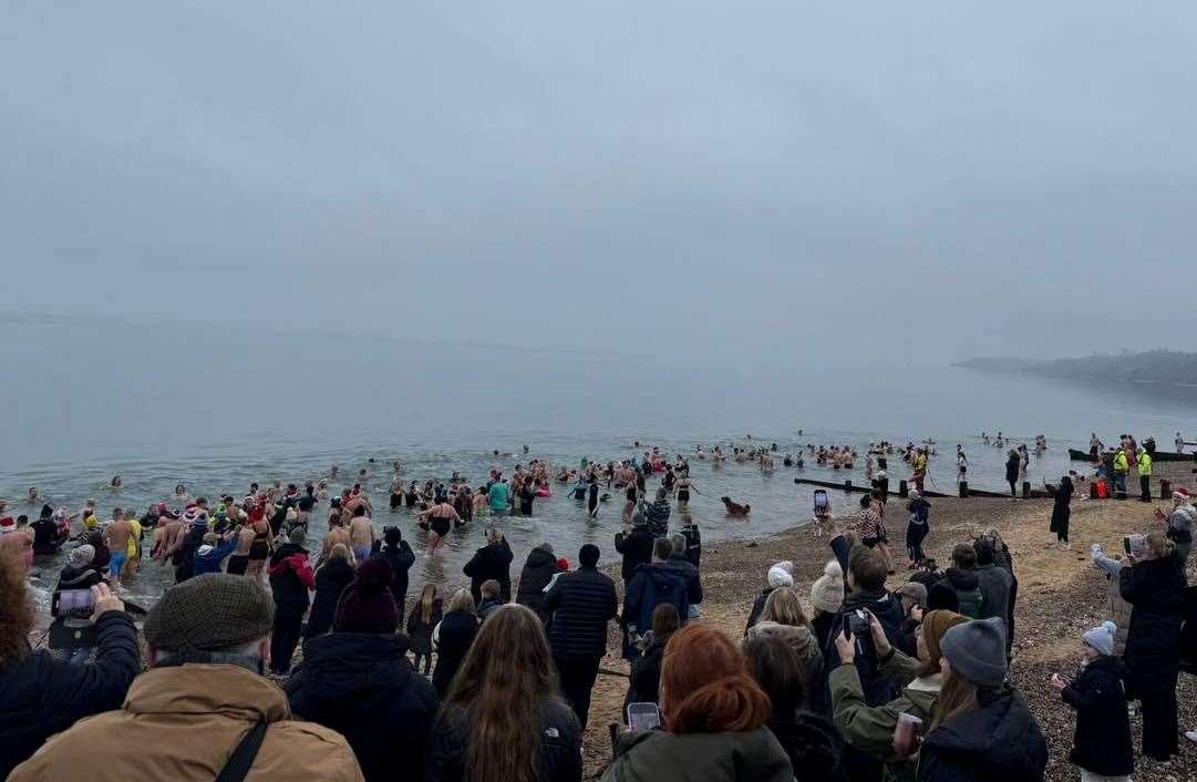 Hundreds of people in Dover, Sheppey and Folkestone go for Boxing Day Dip, with Deal holding event on dry land