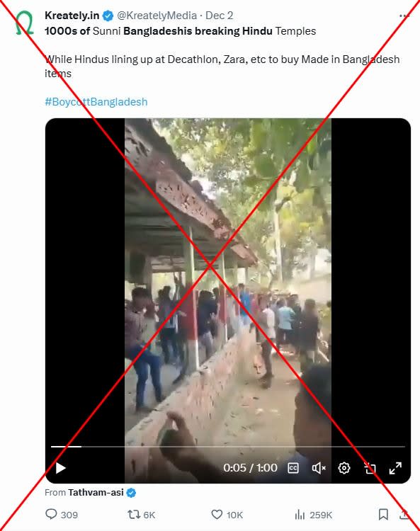 Video shows attack on Muslim shrine, not 'Hindu temple in Bangladesh'