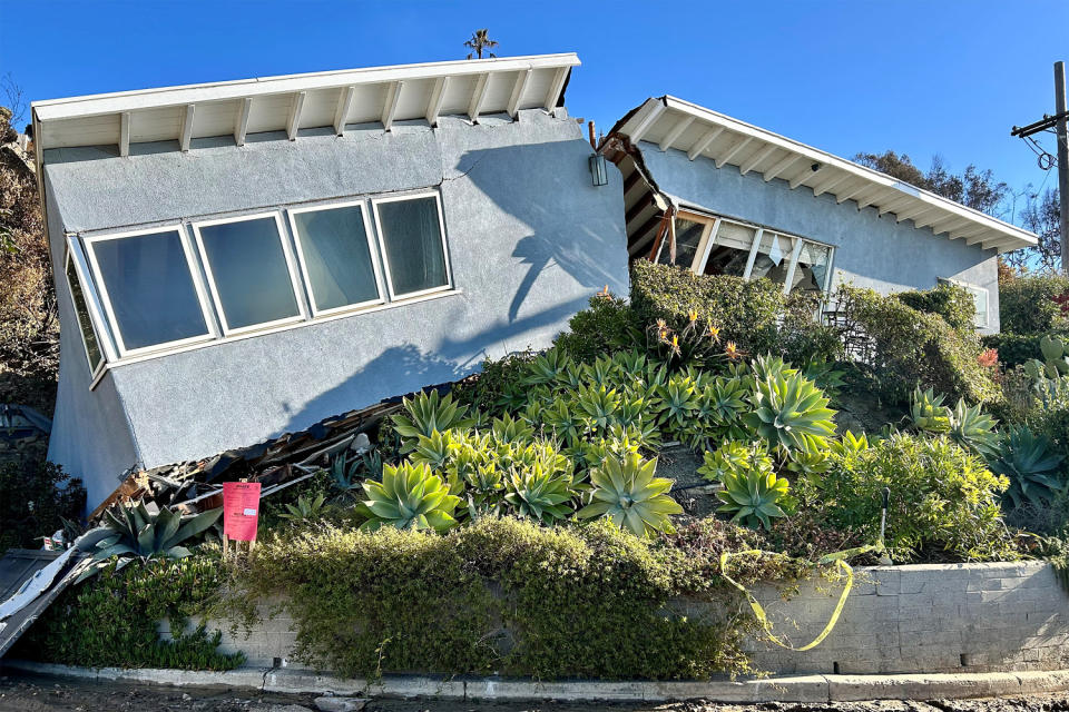 Los Angeles home survived the fire, only to be split in two by a landslide