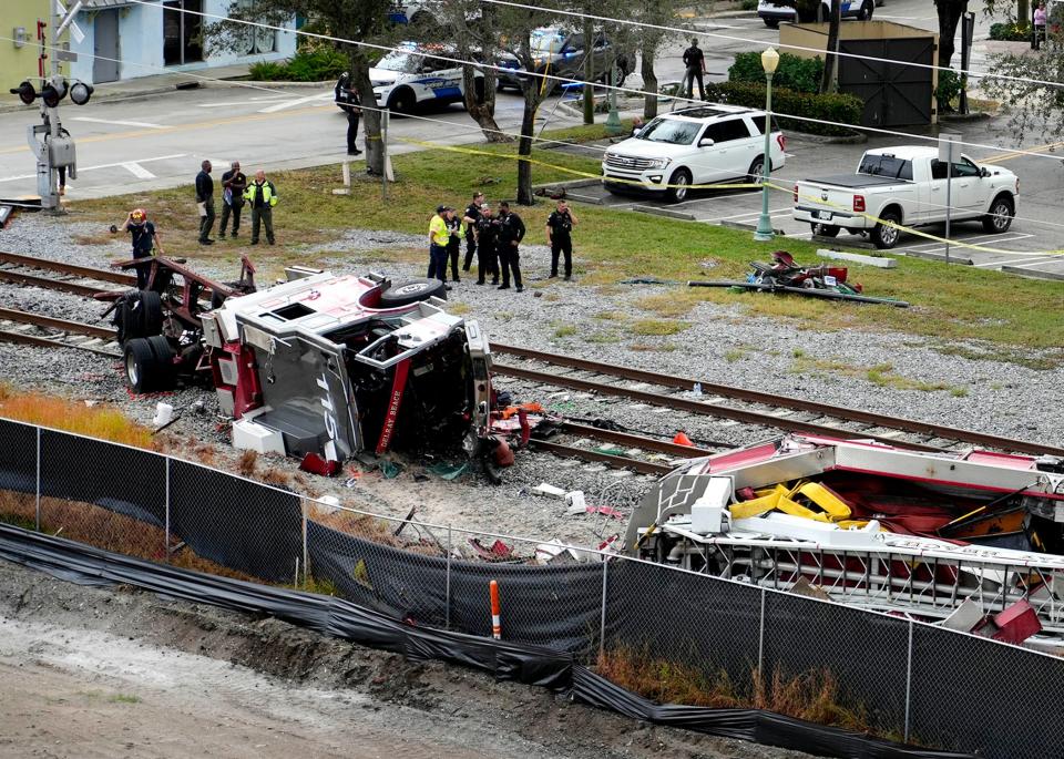 Four veteran Delray Beach firefighters on leave after ladder truck collision with train