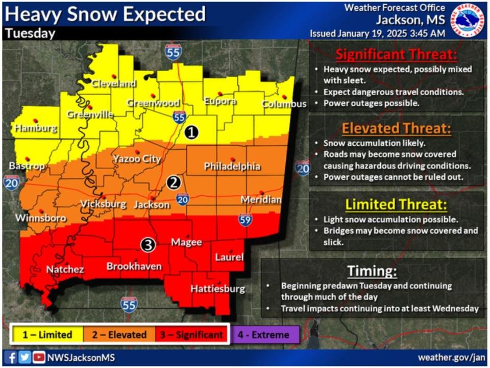 Potential of heavy snow across much of Mississippi. See projections