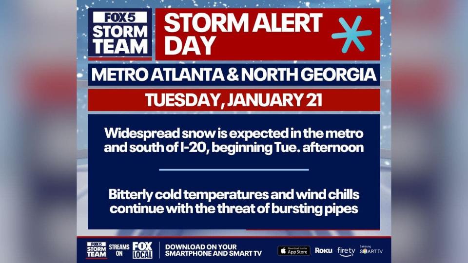 Will it snow again in Atlanta? Storm Alert Day declared for Tuesday in North Georgia