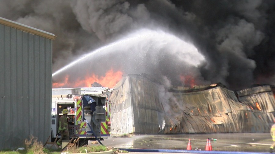 Smoke plume from massive southeast Bakersfield warehouse fire could be seen across Kern County