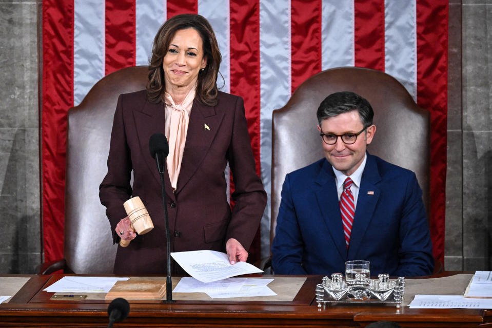 With an intent stare, a wide smile and a simple declaration, Harris certifies her loss to Trump