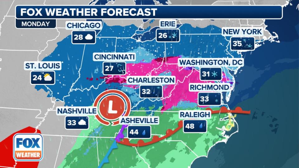 Snow timing, impacts for Monday morning's commute