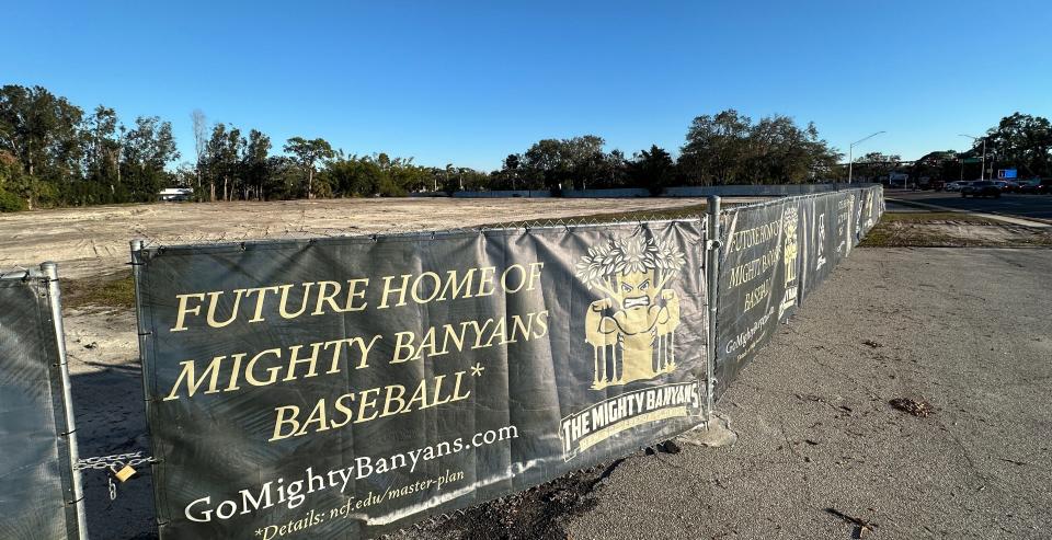 Barricades advertise future New College baseball facility near Sarasota Bradenton airport