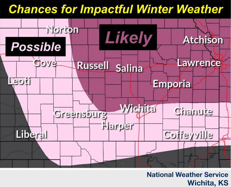 Winter weather, hazardous road conditions possible in central Kansas this weekend