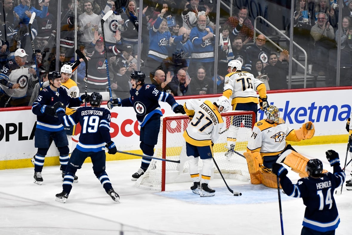 Connor Hellebuyck records 300th win as Winnipeg Jets beat Nashville to snap losing skid