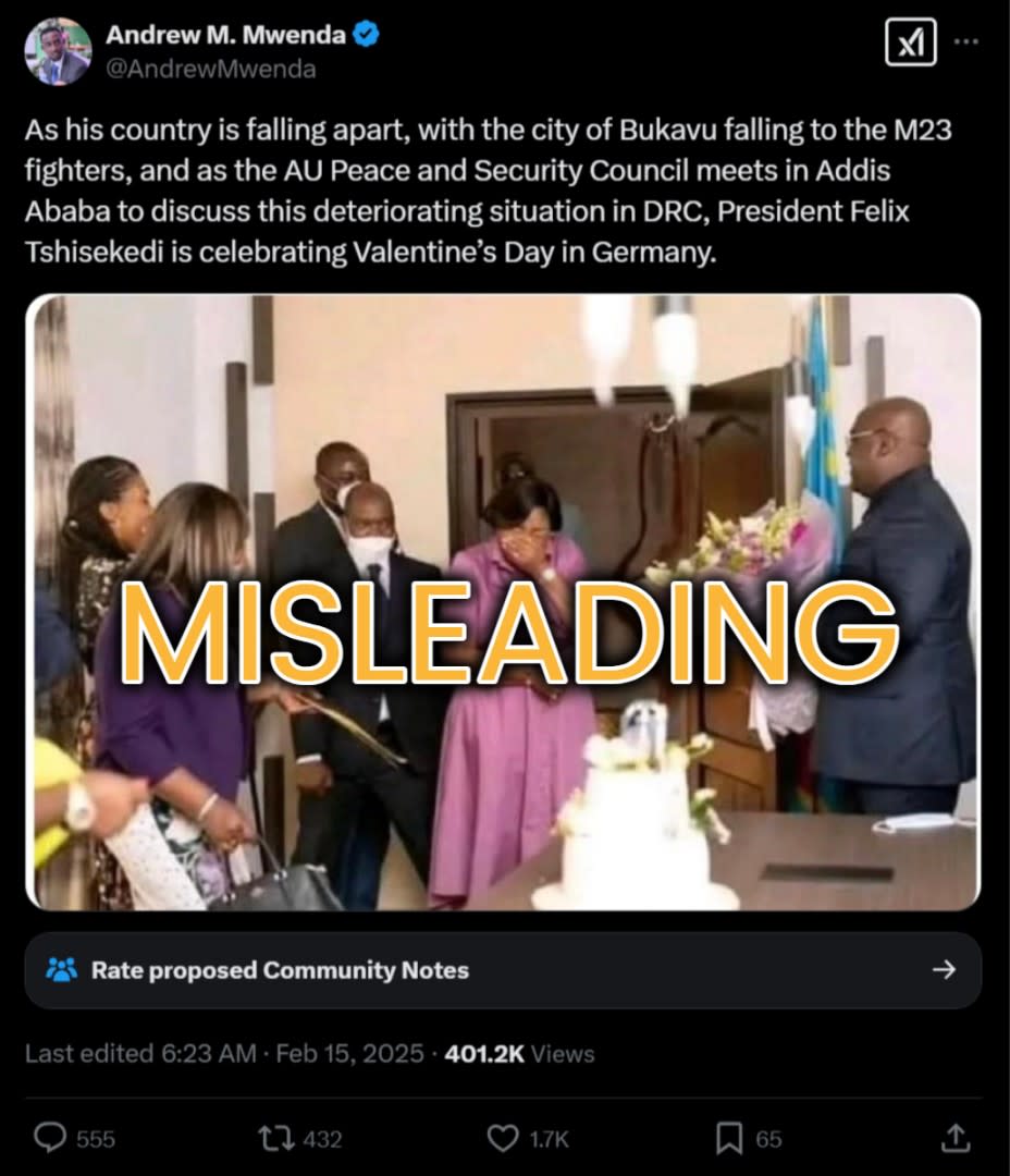 Post falsely claims to show DRC leader celebrating Valentine's Day in Germany while conflict rages at home