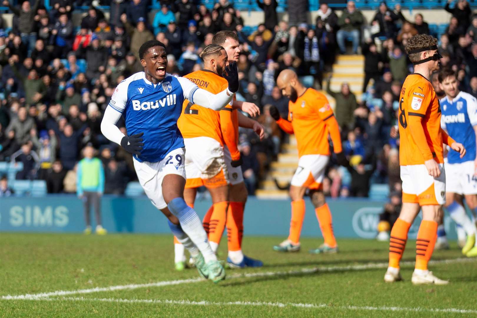 Joe Gbode scored his first league goal on Saturday in Gillingham’s home defeat against Notts County at Priestfield