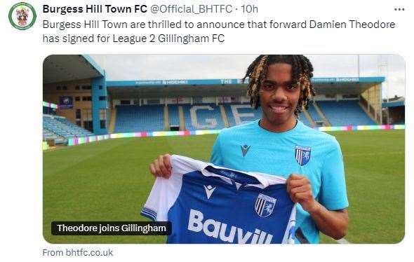 Gillingham sign Burgess Hill Town forward Damien Theodore to their youth team