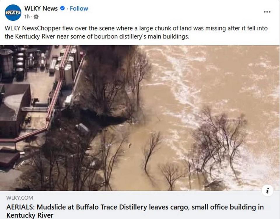 Elevated Kentucky River results in mudslide at Buffalo Trace Distillery