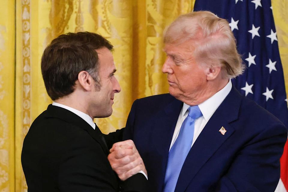 Trump and Macron's awkward handshakes at White House meeting go viral