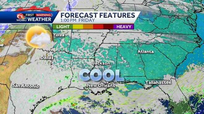 New Orleans weather forecast high temp rain chance severe storms